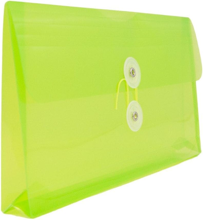 JAM PAPER Plastic Envelopes with Button & String Tie Closure - #10 Business Booklet - 5 1/4 x 10 - Lime Green - 3/pack