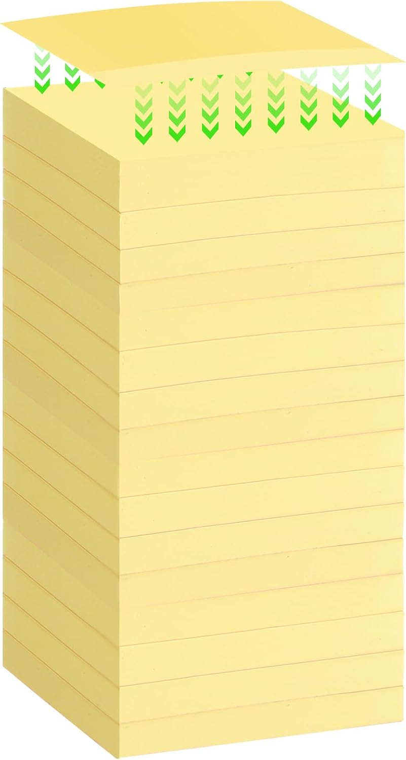 Thenshop 24 Sets Full Adhesive Sticky Notes 3x3 Inches Sticky Notes Adhesive Memo Self-Stick Pads Back to School Supplies Easy to Post for Teacher Coworkers Office 80 Sheets/pad(Yellow,Unlined)