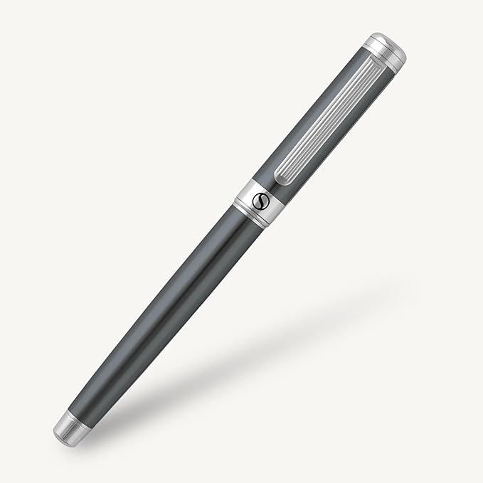 Scriveiner Dark Grey Rollerball Pen - Stunning Luxury Pen With Chrome Finish, Schmidt Ink Refill, Best Roller Ball Gift Set for Men & Women, Professional, Executive Office, Nice Pens