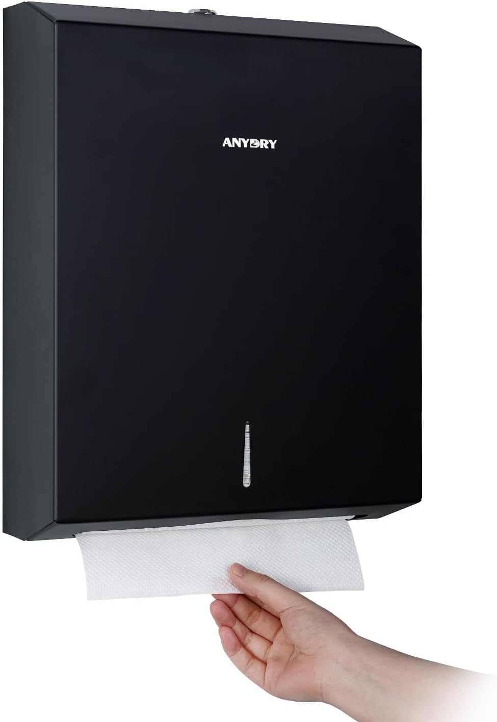 Commercial Paper Towel Dispenser Wall Mount 400-Sheet Capacity Matte Black Stainless Steel Lockable Fits Multifold/Z-Fold Towels (Folded Size ≤ 10.6" x 3.9")