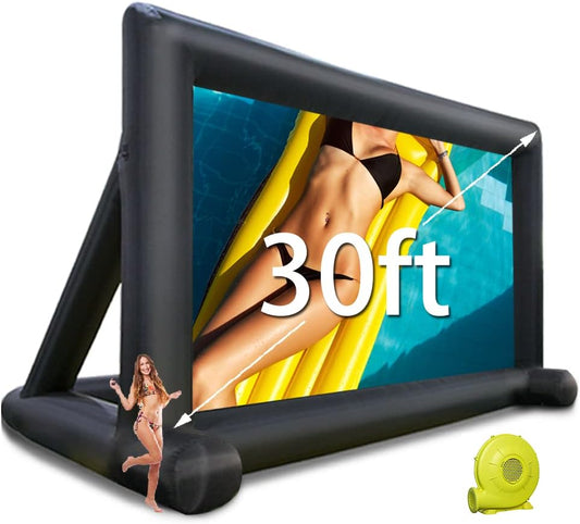 30ft Outdoor Inflatable Movie Screen, No Seam Projector Screen with Air Blower, Support Front & Rear Projection