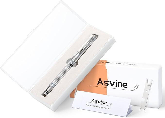 Asvine V200 Titanium Fountain Pen Vacuum Filling, Germany Bock Extra Fine Nib Clear Transparent Acrylic Smooth Writing Pen Case Set
