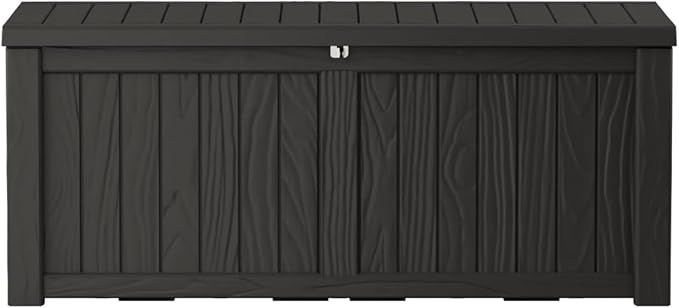 150 Gallon Lockable Resin Deck Box, Waterproof & UV-Resistant Outdoor Storage Box for Outdoor Cushion Storage, Garden Tools & Pool Accessories Storage, Black