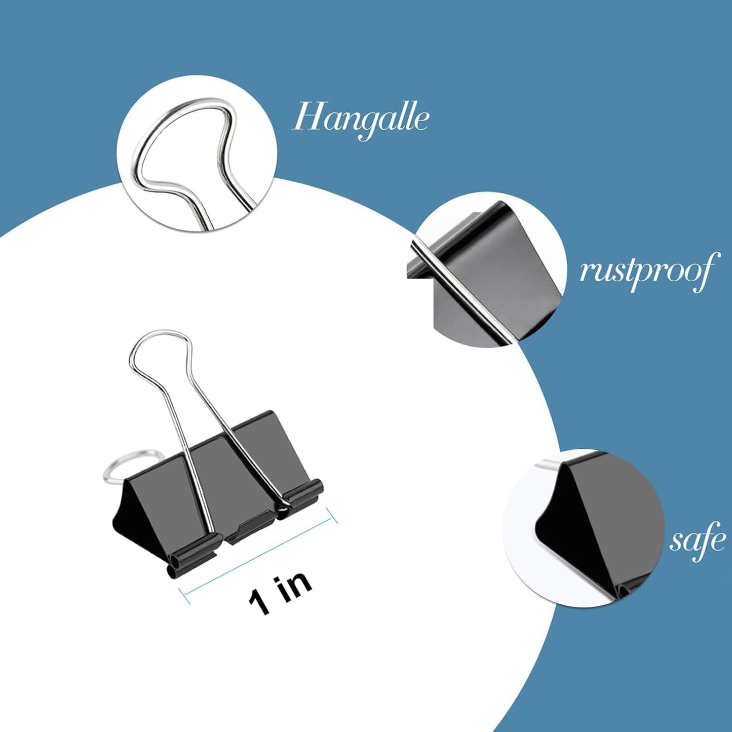 Ufmarine Small Binder Clips 1 Inch Length, (72 Pcs) Small Paper Clips for Office