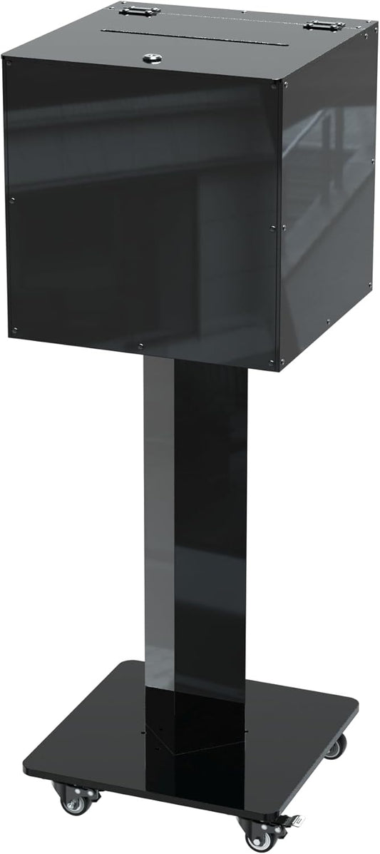MOOFI Acrylic Suggestion Box with Lock and Key for Office, Home, Event Donation with Stand for Charity Church Collection Offering/Raffle Ballot Box with Sign Holder Display Stand (StandardBox)