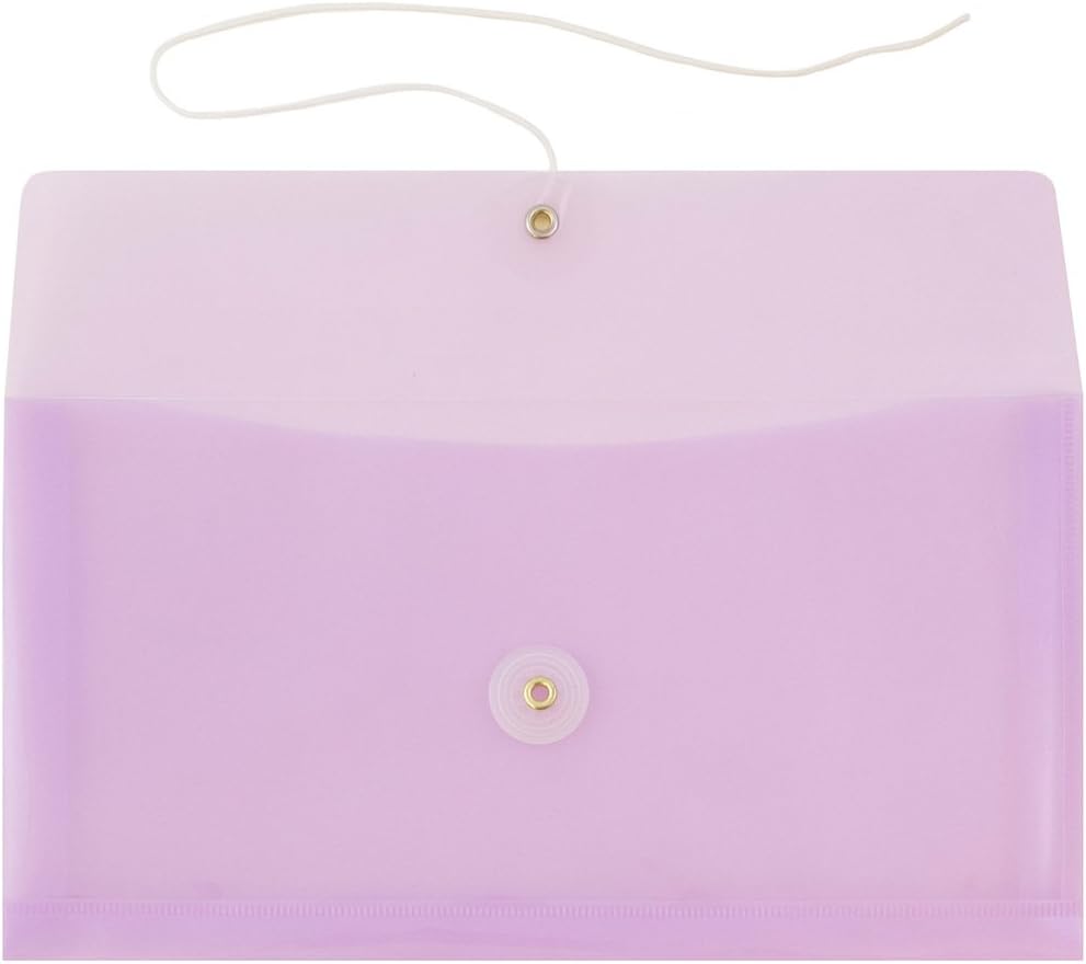 JAM PAPER #10 Plastic Envelopes with Button & String Tie Closure - 4 1/8" x 9 1/2" - Lilac Purple - 12/Pack