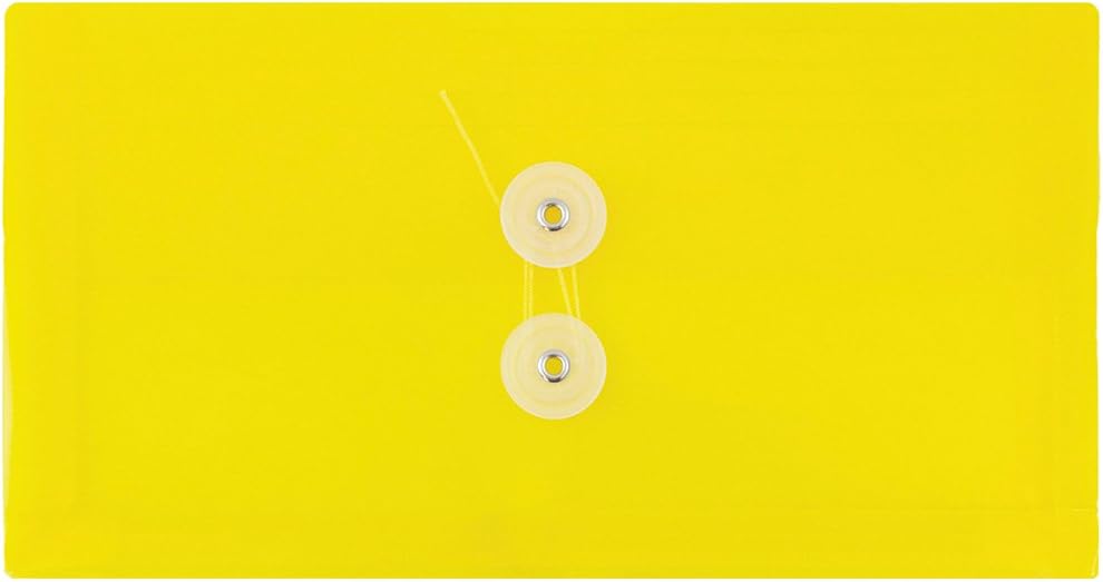 JAM PAPER Plastic Envelopes with Button & String Tie Closure - #10 Business Booklet - 5 1/4 x 10 - Yellow - 12/Pack