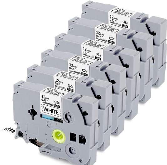 6Pack TZe-231 Tape Label Maker Compatible with Brother P-Touch TZe-231 Tape, TZE231 ½” 0.47”x 26.2 ft Laminated Black on White, for use with PT-D210, PT-H110, PT-D220, PT-D410, PT-D600