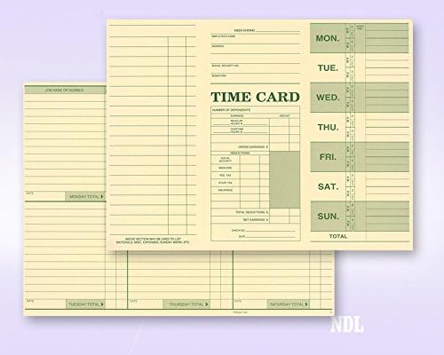 NextDayLabels - Employee Attendance Weekly Time Card (Pack of 50)