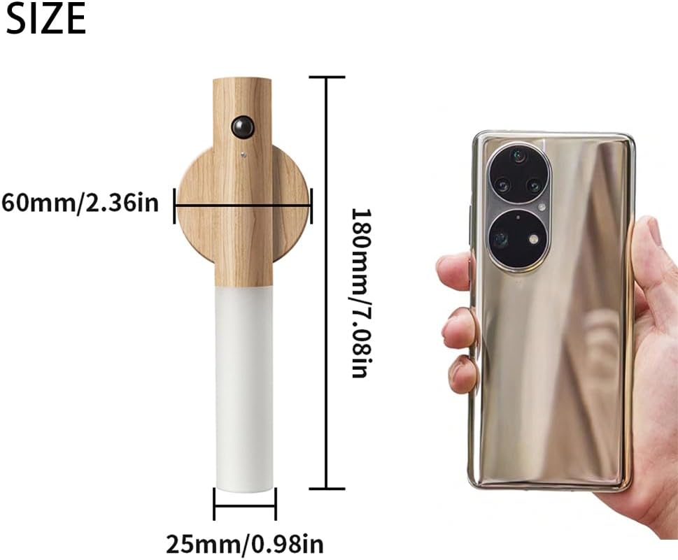 LANDGOO Motion Sensor Night Light RGB & Touch Control | USB-C Rechargeable Ash Wood Wall Sconce | Bathroom/Bedroom Light for Hallway, Stairs, Nursery, Closet, Vanity, Party