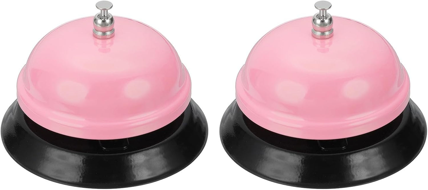 uxcell 2Pcs Desk Service Call Bell, 3.35 Inch Metal Dinner Service Bell Ring for Hotel Restaurant Reception Area and Wedding Party Events, Light Pink