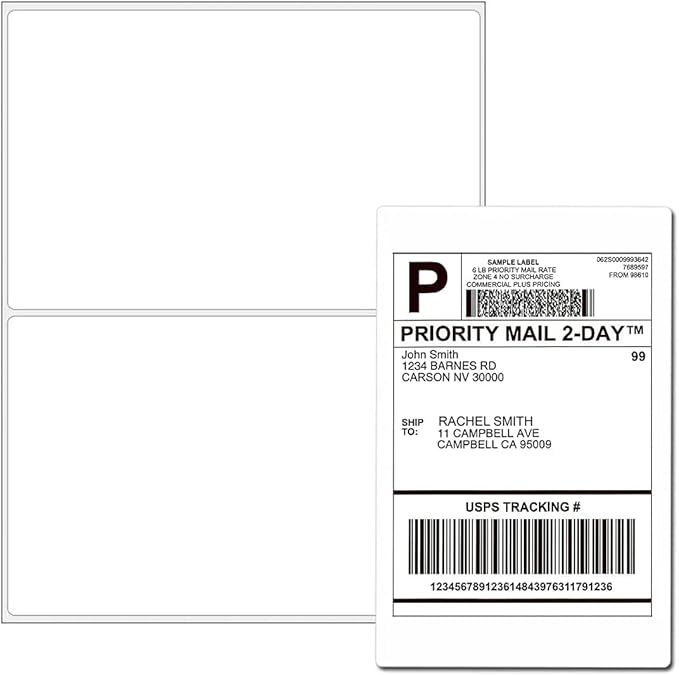 8.5 x 5.5 Half Sheet Shipping Labels for Laser and Inkjet Printers, 2 Per Page Self Adhesive Mailing Labels, White Blank Labels [500 Sheet 1000 Labels]