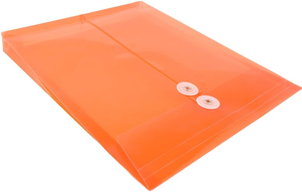 JAM PAPER Plastic Envelopes with Button & String Tie Closure - Letter Open End - 9 3/4 x 11 3/4 - Bright Orange - 12/Pack