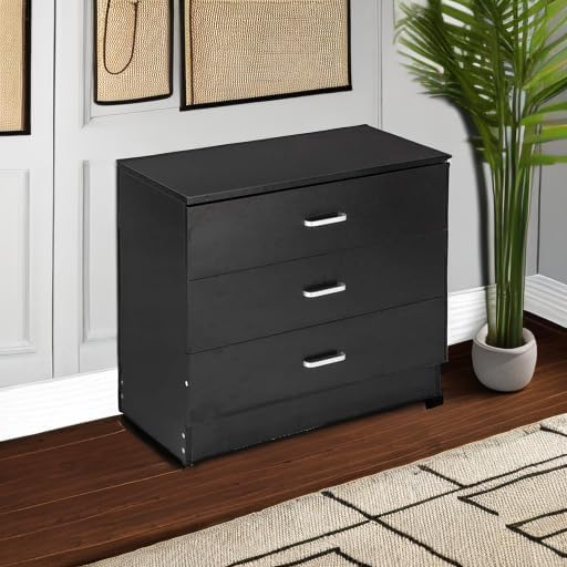 Karl home 3 Drawer Dresser, Modern Storage Chest of Drawers, Wood Bedside Table Night Table for Bedroom,Living Room (Black)
