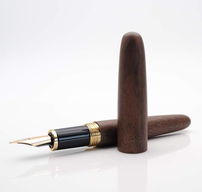JINHAO 9056 Natural Wood Fountain Pen Handmade Ink Pen (Peach Wood, Medium Nib 0.7mm)