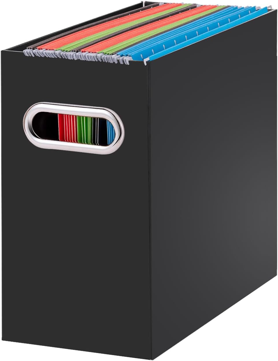 Oterri File Organizer, 1 Pack Small Storage Box, Cardboard File Folder Organizer, Collapsible File Box for Hanging File Folders Letter Size, Portable Filing Organizer with Handle (Black)
