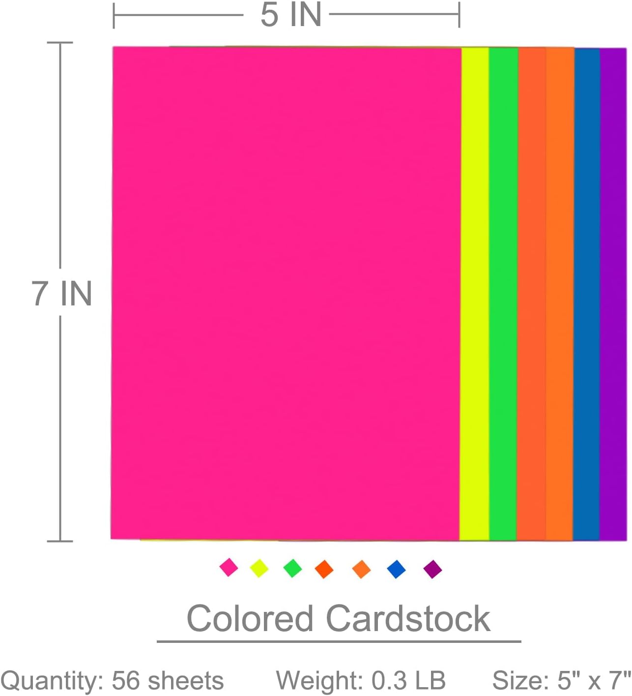 Colored Cardstock 5 in x 7 in,56 Sheet Fluorescent Neon Index Paper 250 GSM/90 LB HeavyWeight Card Stock Set of 7 Colors for Cutting DIY Art Craft