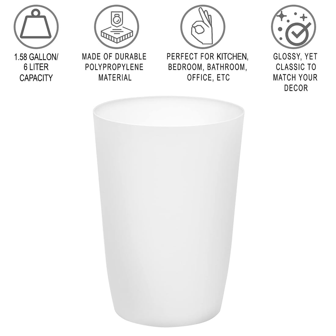 HOLDN’ STORAGE Small Trash Can - 1.58 Gallon Open Top Waste Bin, Compact Waste Can Perfect for Bathroom, Kitchen, Office, Dorm - Durable Garbage Can - Glossy White