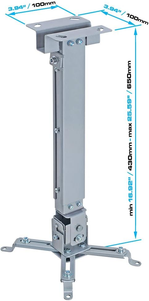 Cmple - Universal Adjustable Projector Ceiling Mount, Projector Bracket with Extendable Length for LCD/DLP Projectors - Max 44lbs (Silver)
