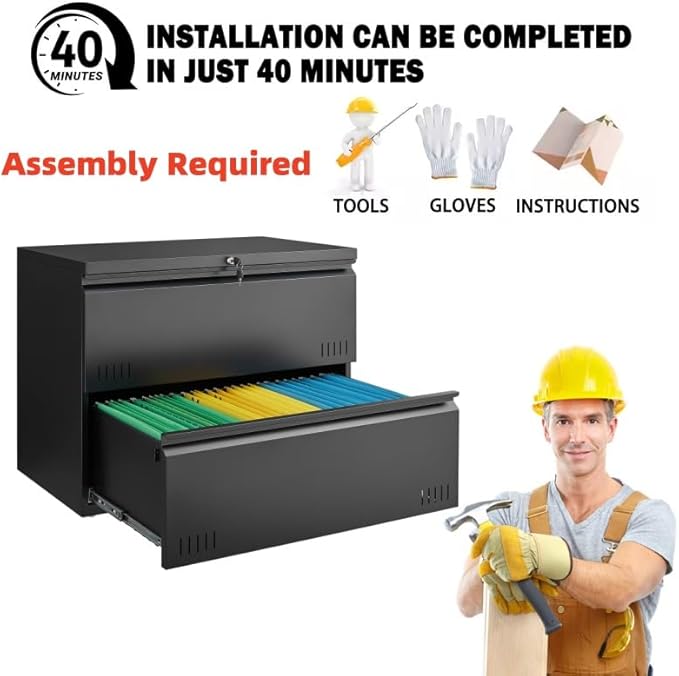 2 Drawer File Cabinet, File Cabinets for Home Office, Printer Stand, File Cabinet with Lock, Lateral Filing Cabinet for A4/Letter/Legal Size File Folders, Assembly Required(Black)