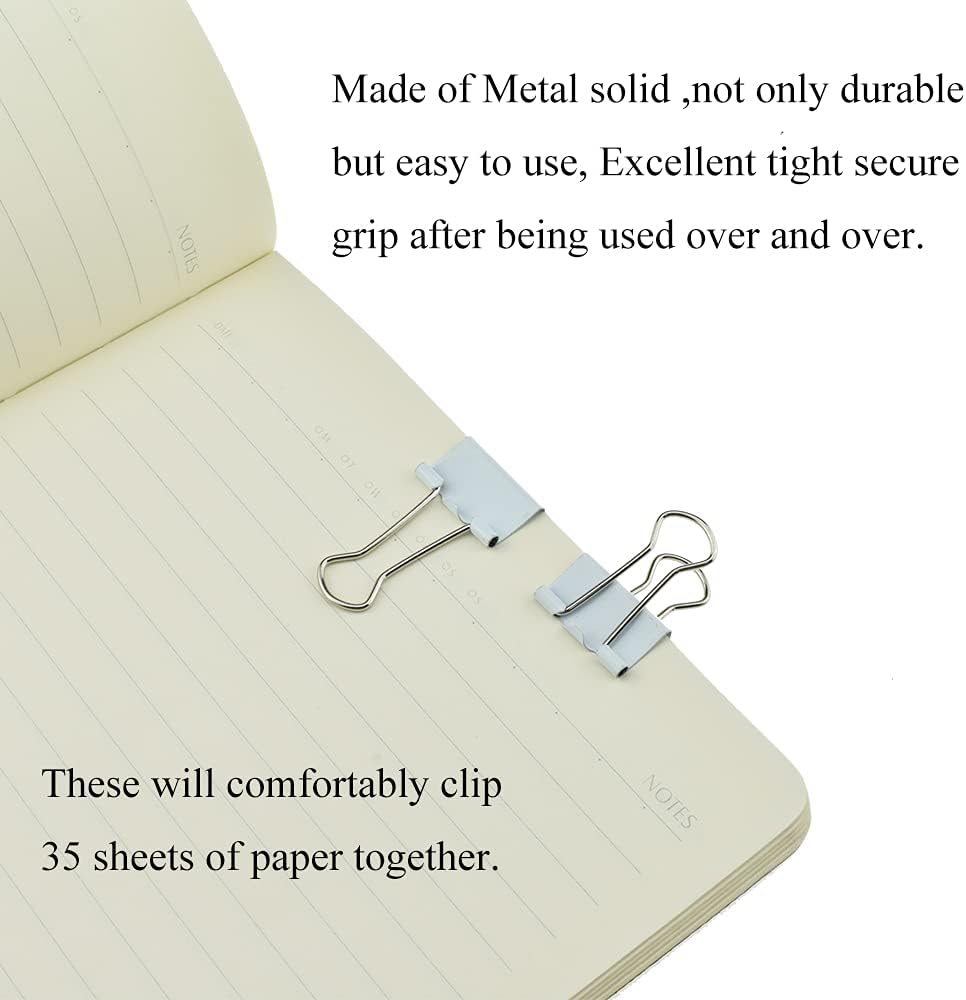 HAHIYO Binder Clips Paper Clamps Spring Steel Sturdy Small 0.75 inches Width 0.2 Inch Capacity No Sharp Edges Heavy Duty Tight Grip Reusable White Metal Bright Finish for Home Office School 30 Pack