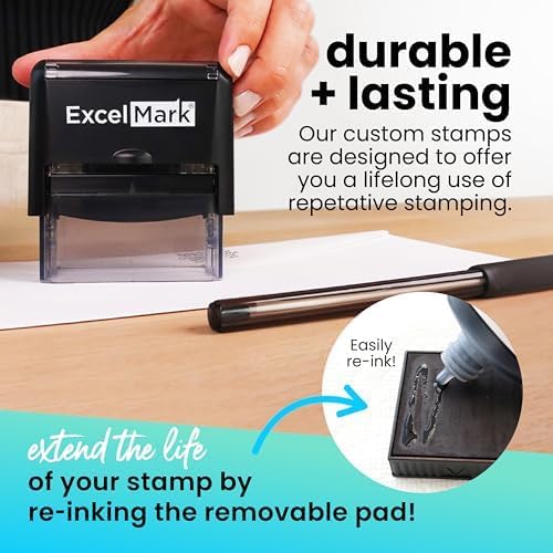 ExcelMark Custom Rubber Stamp – Clean & Easy Stamping – Personalized Self-Inking Stamp (Small)