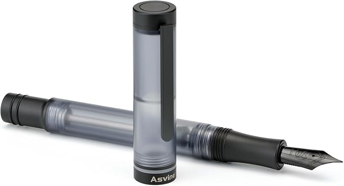 Asvine V200 Titanium Fountain Pen Vacuum Filling, Matte Black Bock Extra Fine Nib Clear Demonstrator Acrylic with Pen Case and Wrench