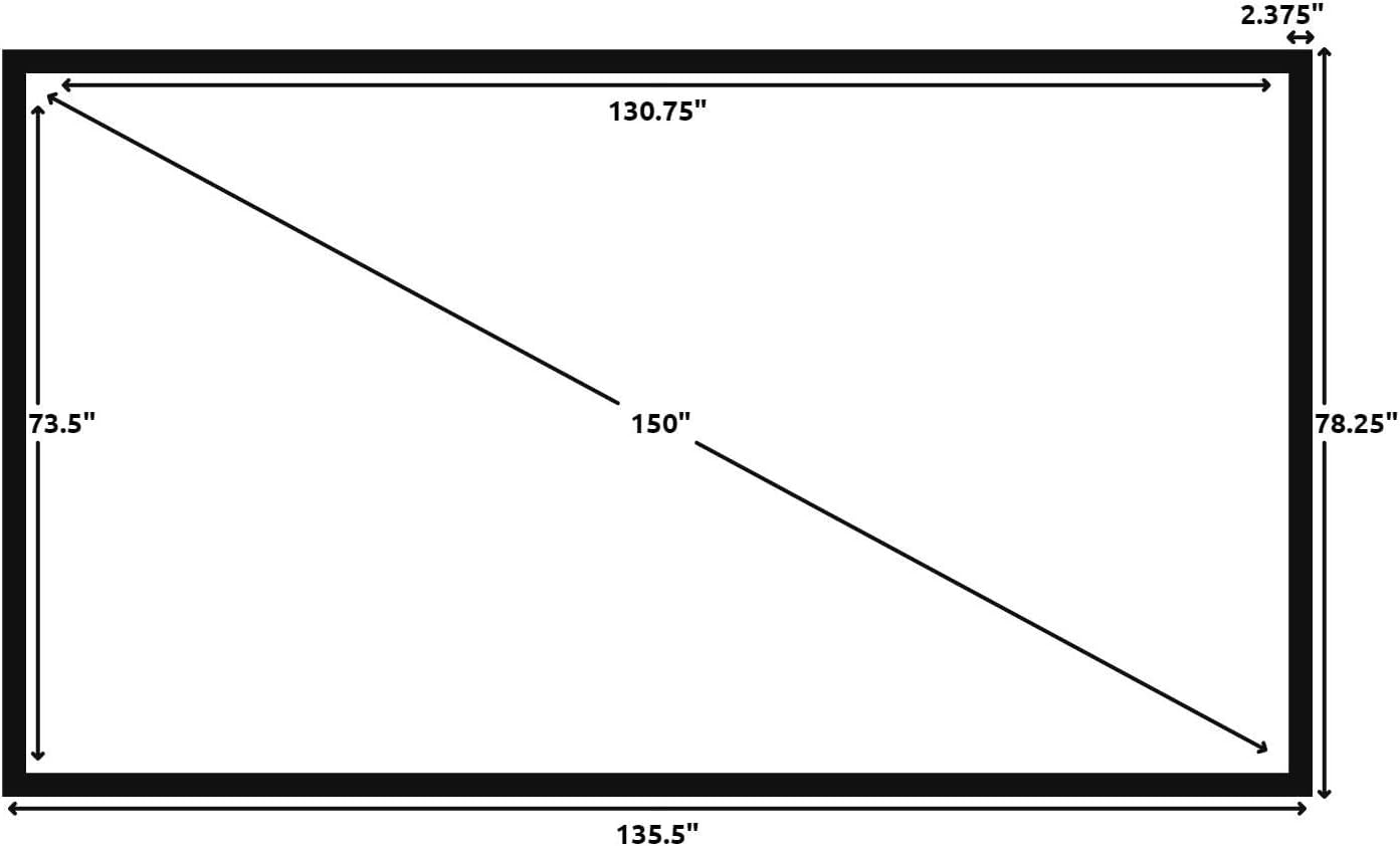 Silver Ticket Products STR Series 6 Piece Home Theater Fixed Frame 4K / 8K Ultra HD, HDTV, HDR & Active 3D Movie Projection Screen, 16:9 Format, 150" Diagonal, White Material STR-169150