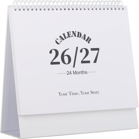 Desk Calendar 2026-2027, 2 Years Calendar Runs from Jan. 2026 until Dec 2027, Table Monthly Planner with Stickers for Home,Office,School Organization(L-White,9.8" x 9.6")