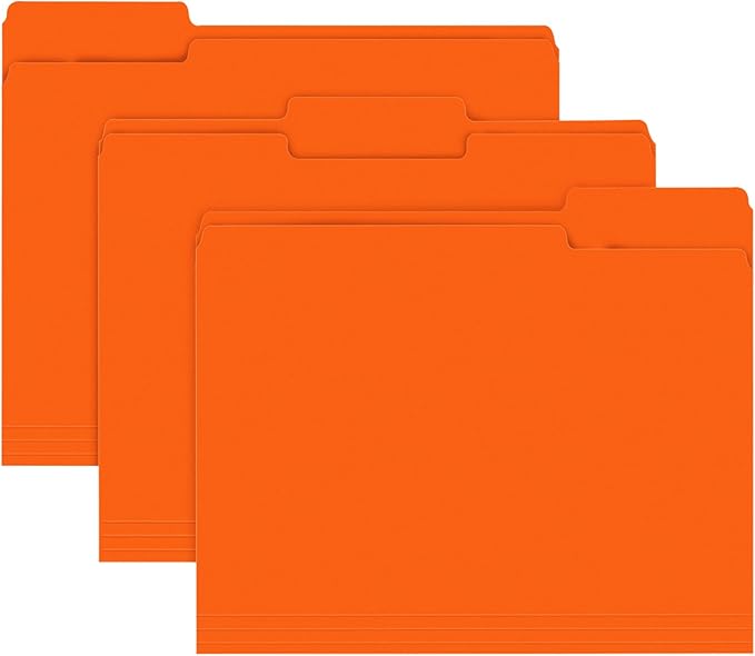 File Folder, RAZCC 150 Pack 1/3 Cut Tab File Folders Letter Size, Orange, Folders with Tab, Great for Organizing and Easy File Storage