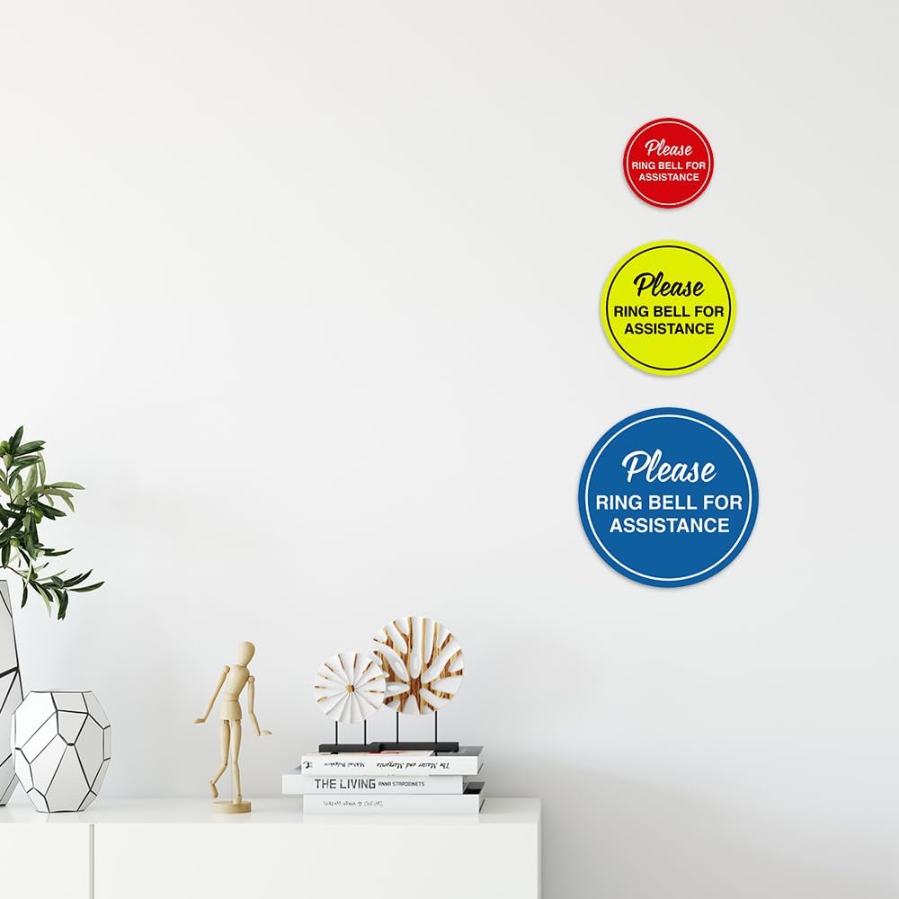 Signs ByLITA Circle Please Ring Bell For Assistance Wall or Door Sign | Easy Installation | Front Desk Reception Sign (Blue) - Large (2 Pack)
