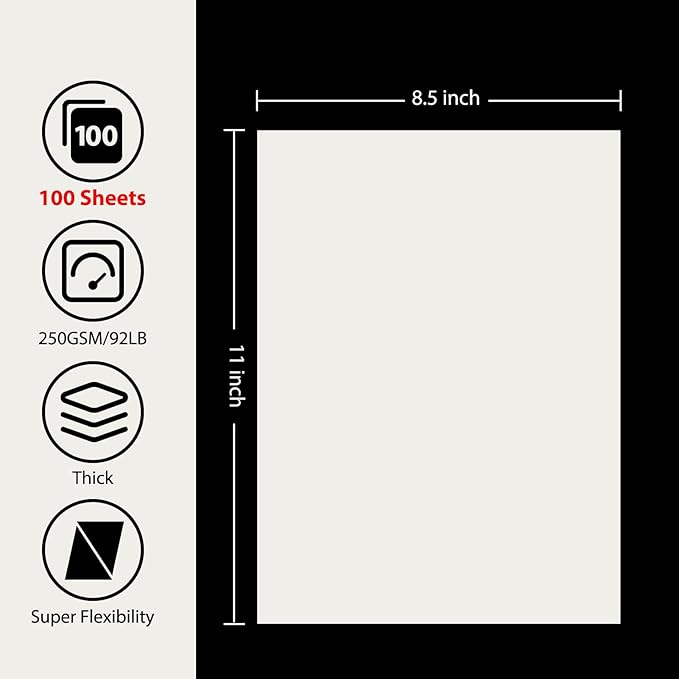 OcePor 100 Sheets Cream Cardstock Paper, Colored Printer Paper 8.5 x 11, Card Stock Thick Construction for Craft,Scrapbook，Office Printing, Invitations, Certificates，92 lb/250gsm