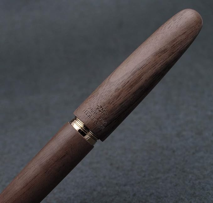 JINHAO 9056 Natural Wood Fountain Pen Handmade Ink Pen (Peach Wood, Medium Nib 0.7mm)