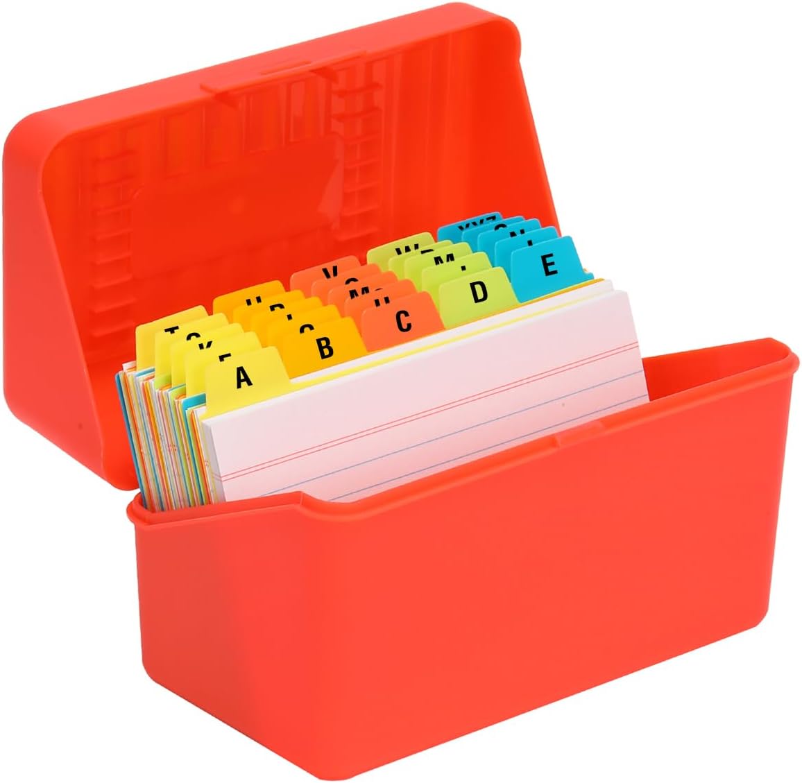 H4D 3x5 Index Card Holder with 100 Heavyweight Ruled Index Cards and 25 Plastic Dividers, Red