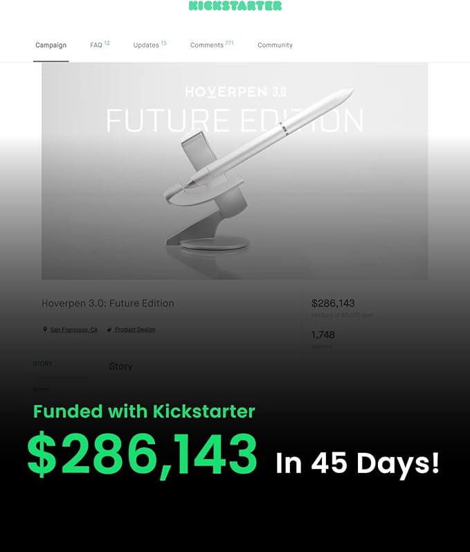 novium Hoverpen Future Edition - Luxury Fountain Pen & Rollerball Pen All-In Gift Box, Fine Nib, Futuristic Aesthetic, Aerospace Metal Made, Free Spinning Executive Pen, Mens Gifts Ideas (Mist Blue)