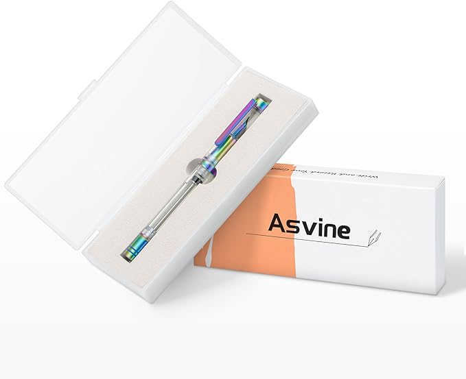 Asvine V200 Titanium Fountain Pen Vacuum Filling, Rainbow Iridium Fine Point Transparent Acrylic Smooth Writing Pen Case Set