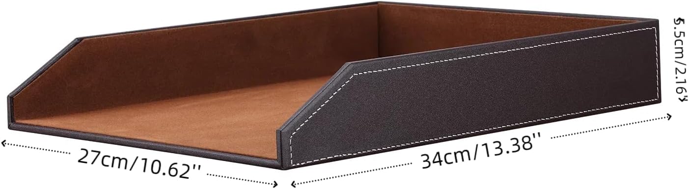 KINGFOM Letter Tray, PU Leather Paper Organizer Tray for Desk, Paper Organizer Storage Holder for Office Home or School A4 Size Brown