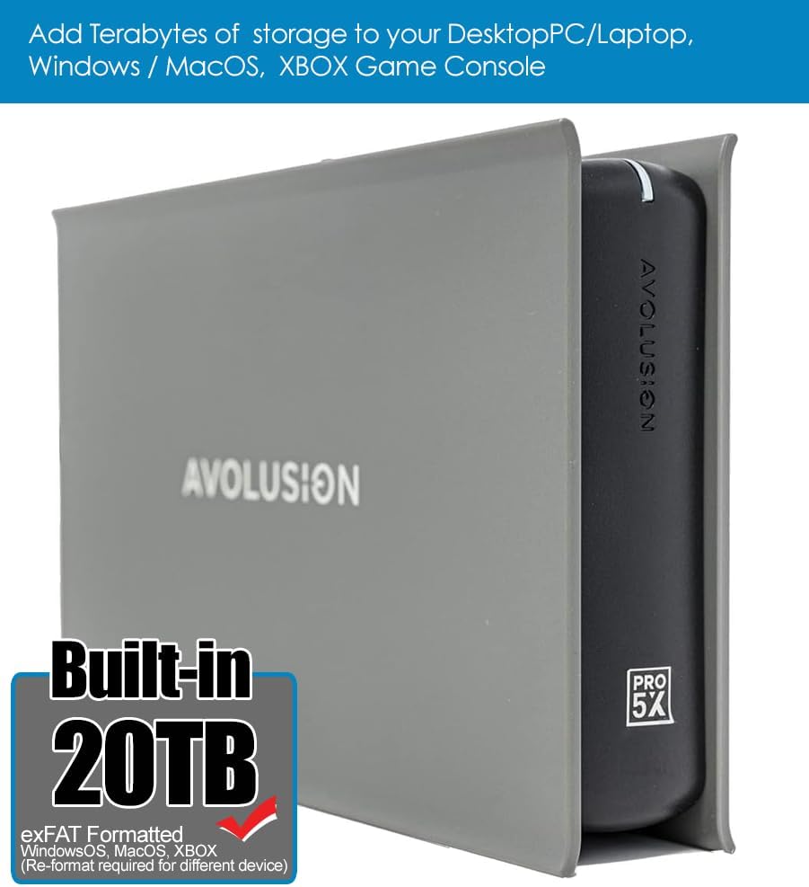 Avolusion PRO-5X (Grey) 20TB USB 3.0 External Hard Drive for PC, Mac, Xbox (Renewed)