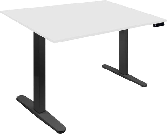 Mount-It! Motorized Sit Stand Adjustable Height Desk Frame with 48" Tabletop - Ergonomic Single Motor Adjustable Standing Height Table, Desktop Rising Up to 47.2" Memory Control, White Black Leg Desk