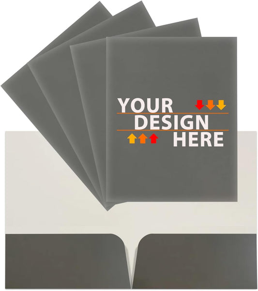 JAM PAPER Custom Printed Semi-Gloss Folders with Round Corner Pockets - Personalized Logo & Text - 10 pt C2S - Grey - 250/Pack
