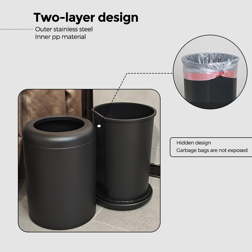 Black Metal Trash can,10L/2.6GAL,Open Top Wastebasket Bin,Garbage Can for Bathroom,Living Room,Office,Kitchen,Bedroom,Hotel (Black)