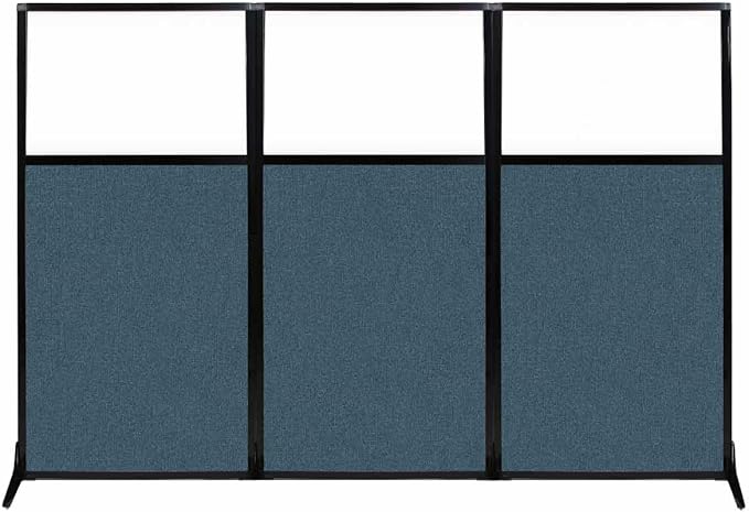 Versare Workstation Partition | Portable Wall Divider | Modern Office Cubicle | Free Standing Privacy Screen | Flexible Work Space | 99" x 70" W/Window, Caribbean Fabric Panels