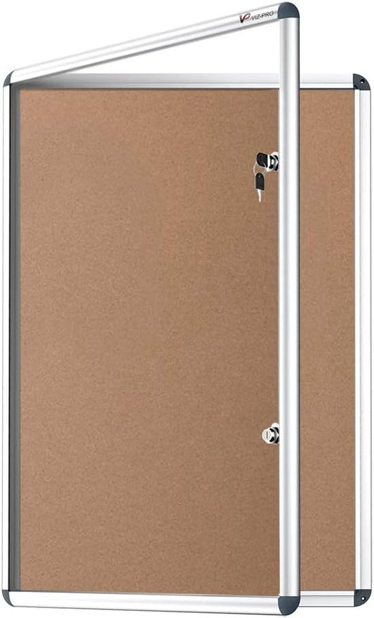 VIZ-PRO Tamperproof Lockable Cork Noticeboard Class 1 Aluminium Framed 48x36 Inches