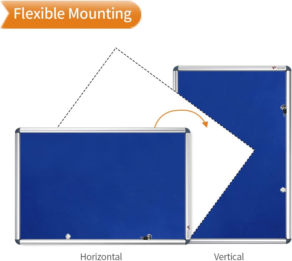 VIZ-PRO Tamperproof Lockable Noticeboard Class 1 Aluminium Framed 48x36 Inches