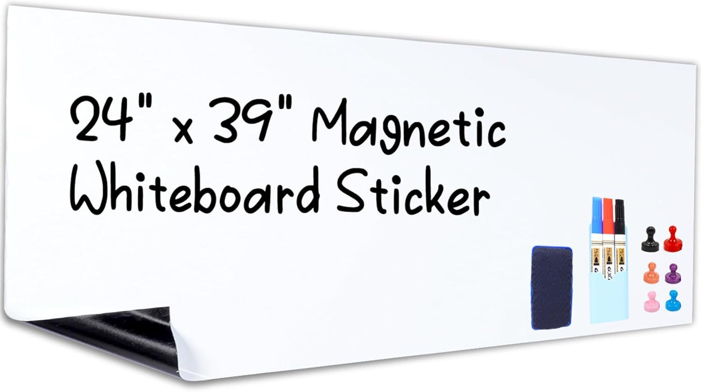 HAMIGAR Magnetic Whiteboard Contact Paper 24" x 39" Dry Erase White Board Sticker for Wall Stick on White Board Peel and Stick Wallpaper Adhesive Poster with Marker, Magnetic Eraser and Magnets