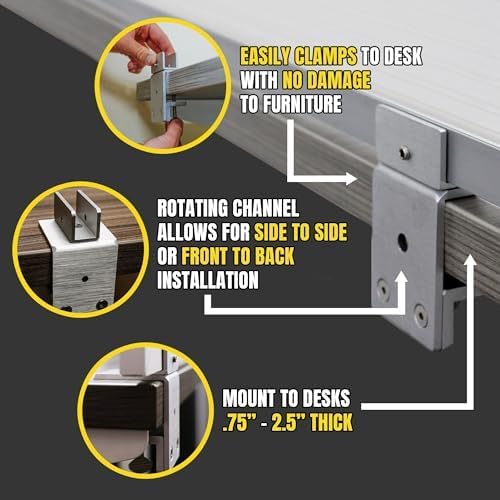 OBEX Polycarbonate Office Desk Mounted Privacy Screen Adjustable Table Top Panel Divider, Universal Aluminum Bracket-USA Made, 24" x 48", White