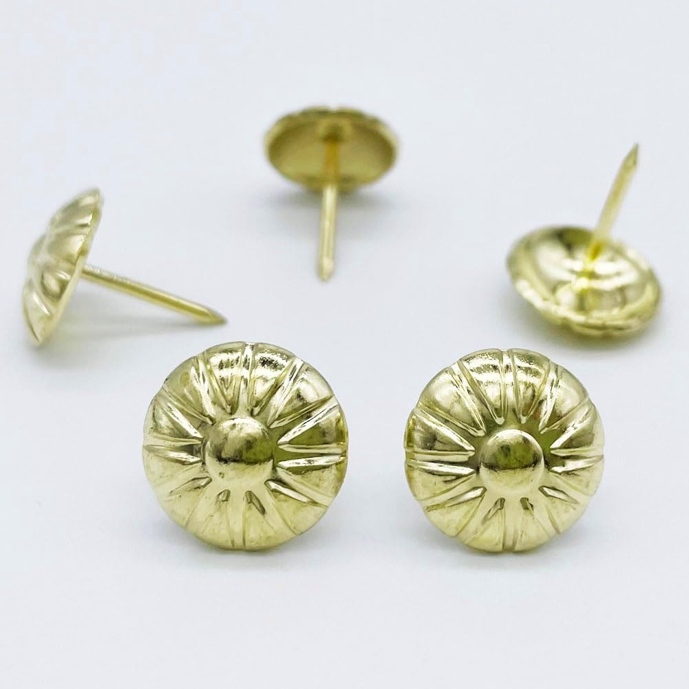 Let's Decorate 100PCS D16mm/0.63" Gloden Flower Upholstery Tacks, Decorative Tacks for Sofa Couch, Furniture Metal Thumb Tacks, Home DIY Decorative Nail Heads Nails (100, 16mm Gloden Flower)