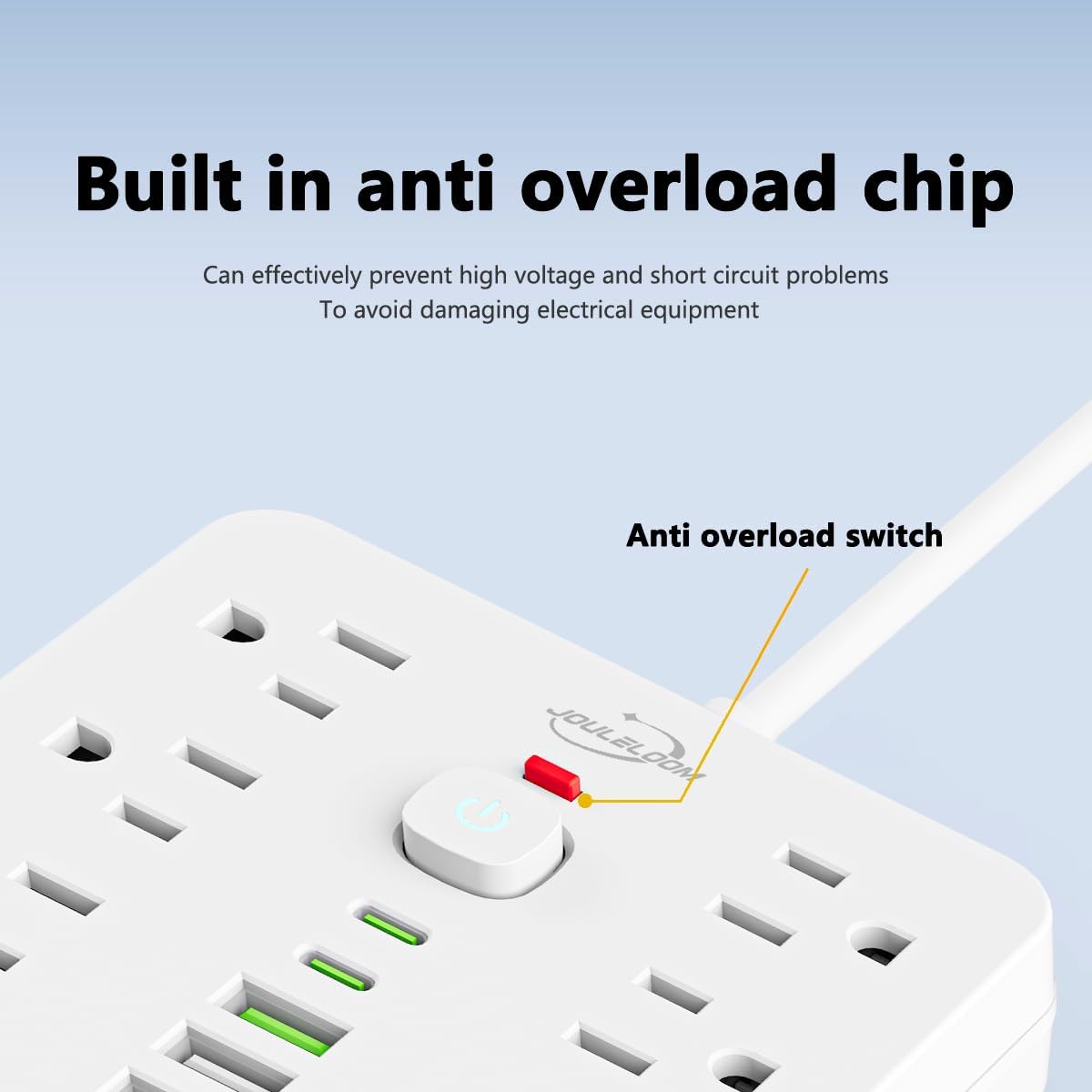 5 FT Flat Plug Surge Protector Power Strip,11 Multiple AC Outlets with 6 USB Ports (2 USB C), 5 Feet Extension Cord, 1250W/10A, One Touch Switch Button, 17 in 1 Compact powerstrip-White