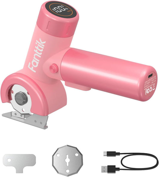 Fanttik C8 Nano Cordless Electric Scissors with LED Display, Rechargeable Cardboard Cutter with 2 Blades, EasySwap Blade Change, LED Light, for Thin Cardboard Carpet Leather - Pink