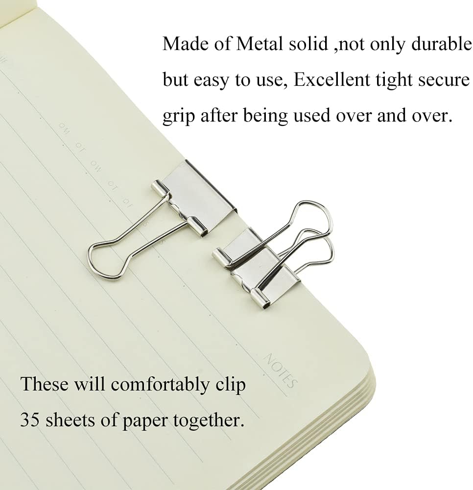 HAHIYO Binder Clips Paper Clamps Spring Steel Sturdy Small 0.75 inches Width 0.2 Inch Capacity No Sharp Edges Heavy Duty Tight Grip Reusable Silver Metal Bright Finish for Home Office School 30 Pack